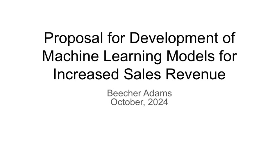 Title slide of machine learning proposal